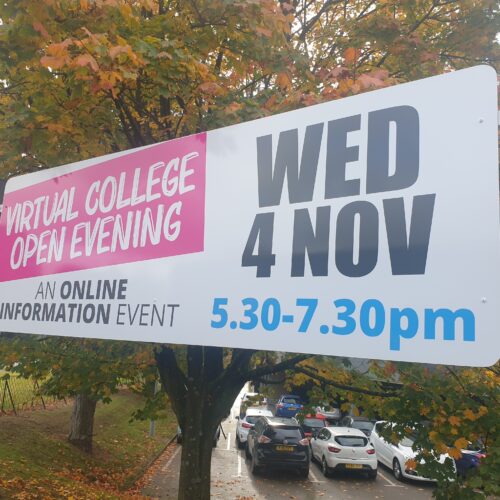West Notts College Open evening sign